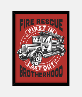 Cuadro Camión de Bomberos Rescate Firefighter Vintage Ilustración Bombero