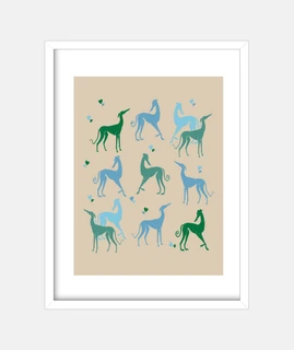 Cuadro galgos verdes y azules