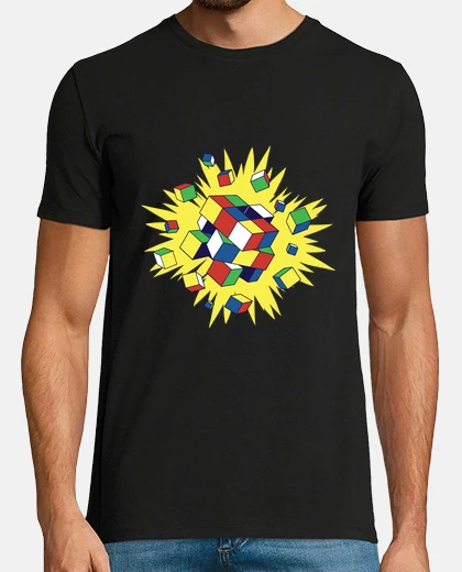 Playera cubo de rubic explotó artístico colorido, desafío,