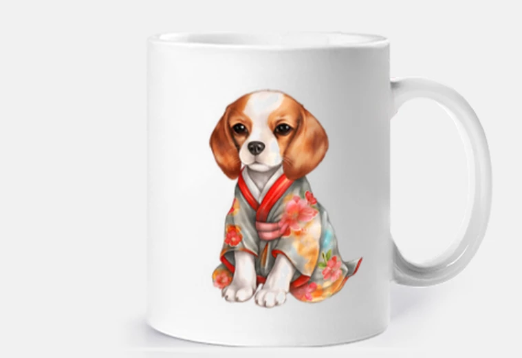 Tazza cucciolo di beagle, bebè , con un kimono, personalizzato, tazza