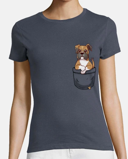 T-shirt cucciolo di boxer carino tascabile - camicia dei womans
