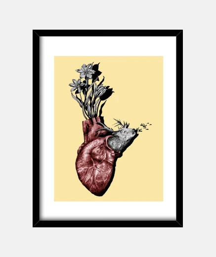 Quadro cuore di animale, cervi e fiori