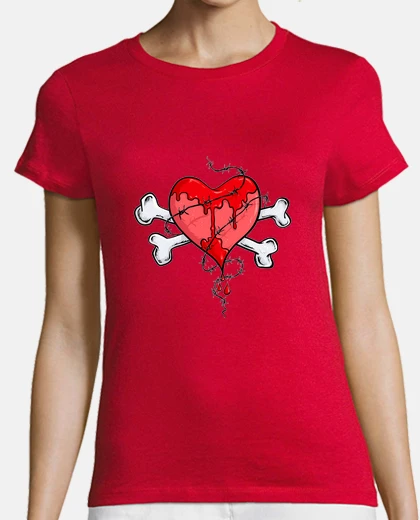 T-shirt cuore spezzato-ossa incrociate-amore-pi