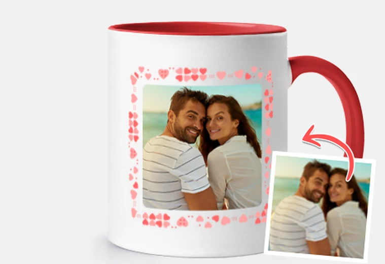 Cup customizable photo heart frame mug