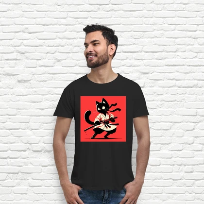 Cute Black Cat Samurai Ninja Japan Art - Main Image