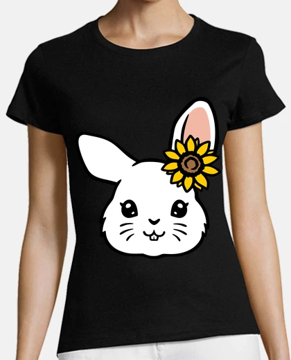 T-shirt cute bunny with funny ear sunflower
