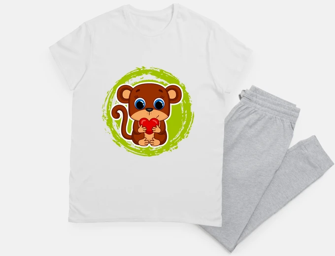 Pajama Cute cartoon monkey with heart