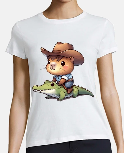 Playera cute cowboy capybara riding crocodile