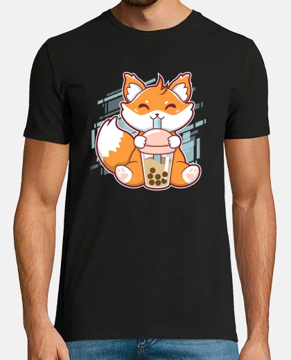 T-shirt cute fox boba fox bubble tea kawaii