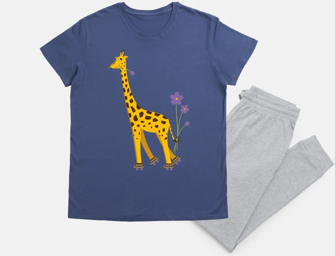 Pajama cute funny skating cartoon giraffe