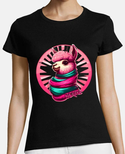 Playera cute pink llama in mexican rebozo