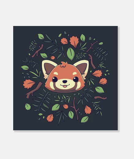 Wall cute red panda autumn leaves