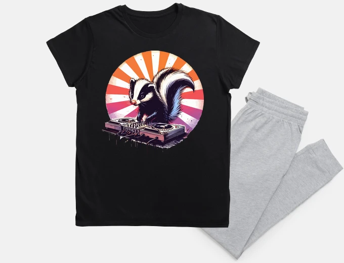Pyjama Cute Skunk Music Deejay House Retro