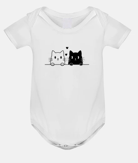 Kids cute twin black and white cats baby bodysuit onesie