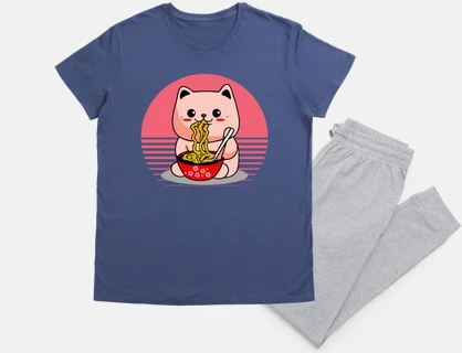 Cute Kawaii cat eating ramen