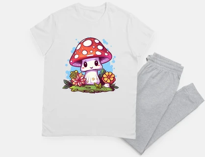 Cute Kawaii Mushroom with Flowers