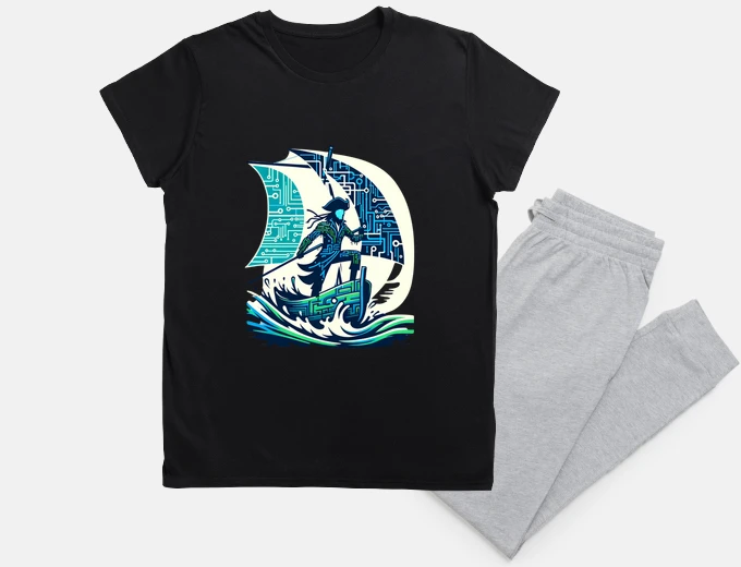 Pyjama cyber pirate on the high seas