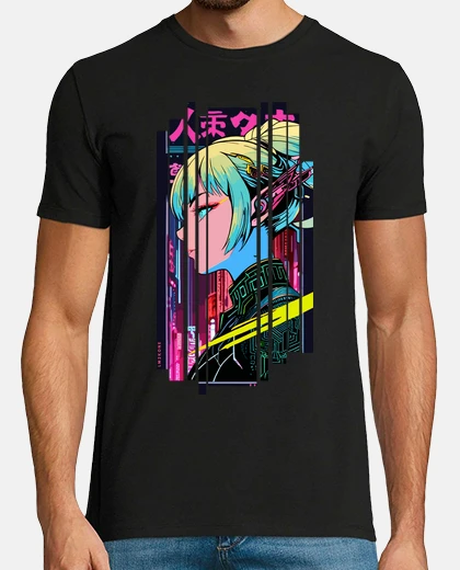 T-shirt cyberpunk blue neon woman