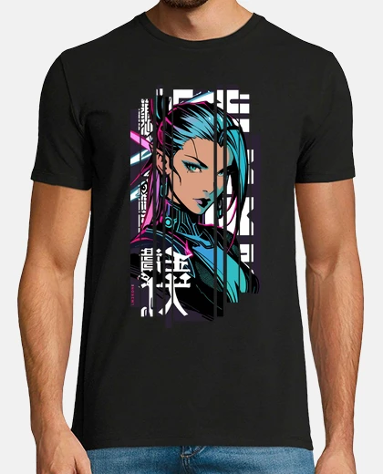 Playera cyberpunk neon woman