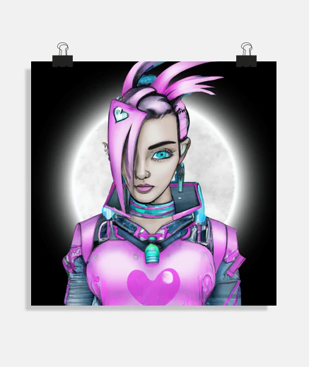 Poster cyberpunk woman moon gift
