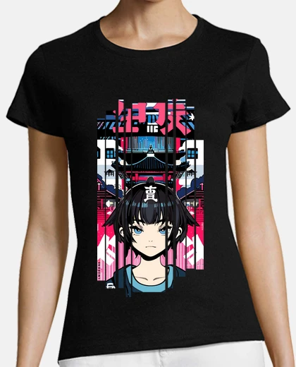 T-shirt cyborg girl japan red kanji