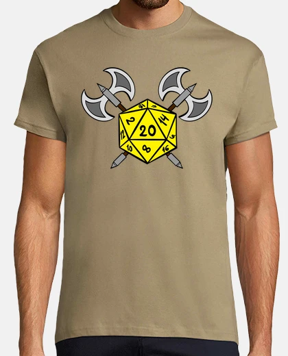 Camiseta d20 amarillo con hachas cruzadas