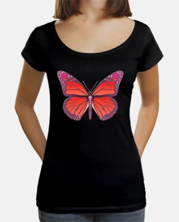 D28 camiseta corte largo mujer monarch red butterfly fashion