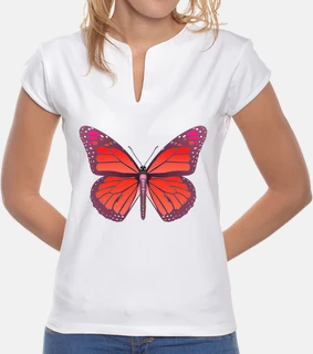 D28 camiseta cuello apertura en v mujer monarch red butterfly fashion