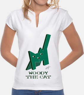 D29 Woody The Cat. Camiseta fashion mujer cuello redondo con abertura en V