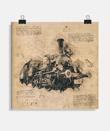 Poster da vinci locomotive sketch plan, poster rare document