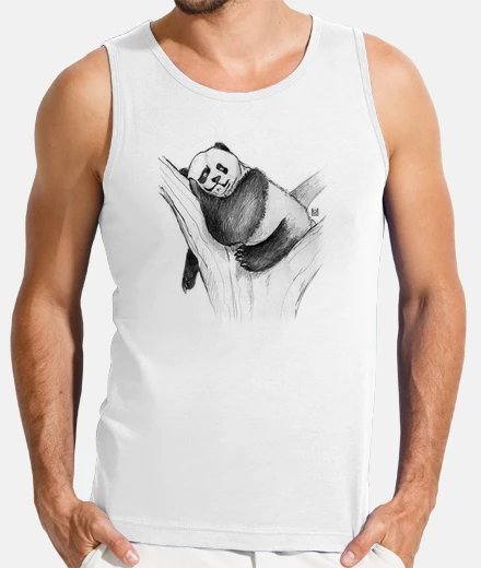 Tee-shirt débardeur blanc. ours panda dans l&#39;arbre 001