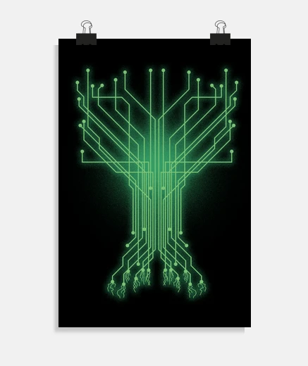 Póster decoración de carteles geek del árbol de la vida del circuito informático digital