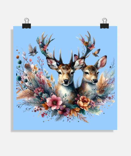 Poster deer and doe romantic lovers poster boutique living room gift idea student internship