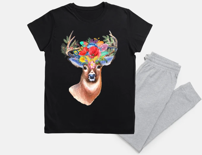 Pajama deer with wreath flowers poppy boho night sleep