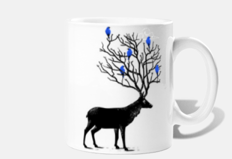 deer with blue birds