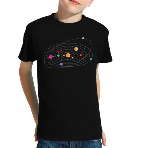 T-shirt bambino manica corta sistema solare sole luna venere marte