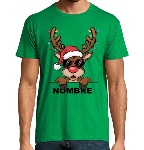 Camiseta Hombre Manga Corta Nombre personalizado reno de Navidad laTostadora