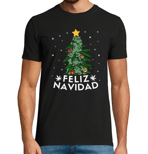 Camiseta Hombre Manga Corta Feliz Navidad Marihuana Canabis THC laTostadora