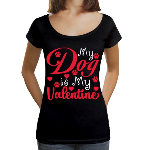 T-shirt da donna scollo amplio Loose Fit il mio cane è il mio Valentino