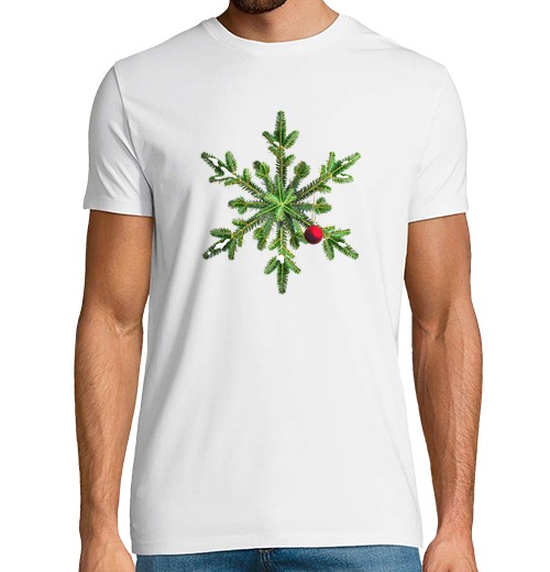 Camiseta Hombre Manga Corta pino nevado copo de nieve navidad laTostadora