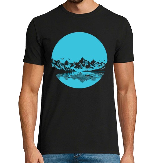 T-shirt uomo manica corta silhouette di lago di montagna all39ape