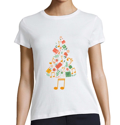 Camiseta Mujer Manga Corta árbol de navidad músico compositor músi laTostadora