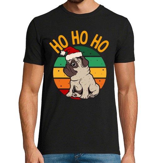 Camiseta Hombre Manga Corta feliz pugging navidad perro pug laTostadora
