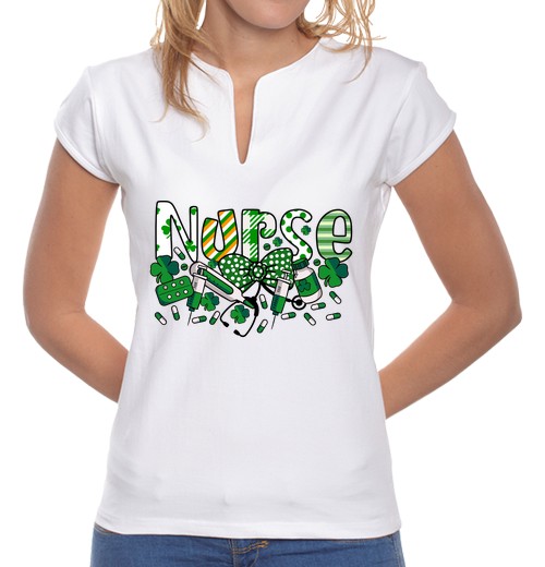 T-shirt donna colletto alla coreana infermiera irlandese stetoscopio camice