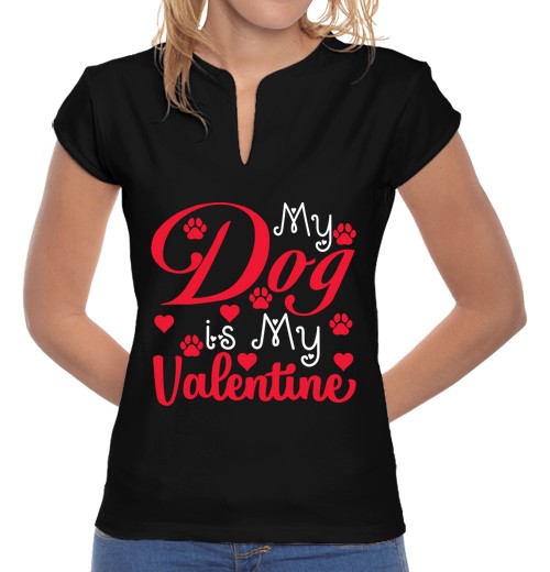 T-shirt donna colletto alla coreana il mio cane è il mio Valentino