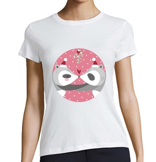 Camiseta Mujer Manga Corta mapache navidad laTostadora