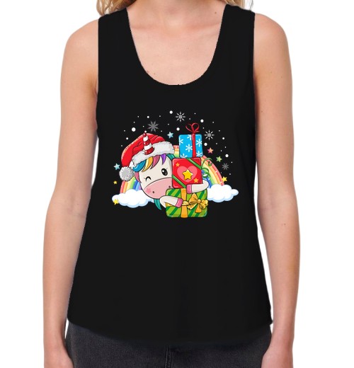 Camiseta Mujer Tirantes Loose Fit feliz navidad lindo unicornio laTostadora