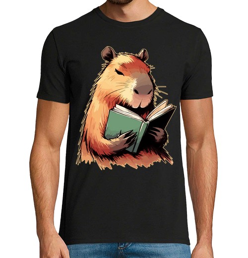 T-shirt uomo manica corta lettura amante dei libri capibara