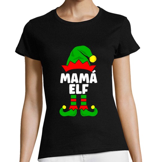Camiseta Mujer Manga Corta Mama Elf Divertido Vestido de Navidad laTostadora