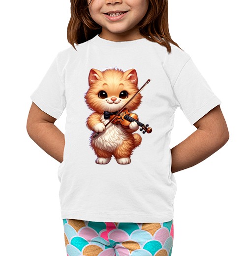 T-shirt bambino manica corta musicista di violino musicale gattino b
